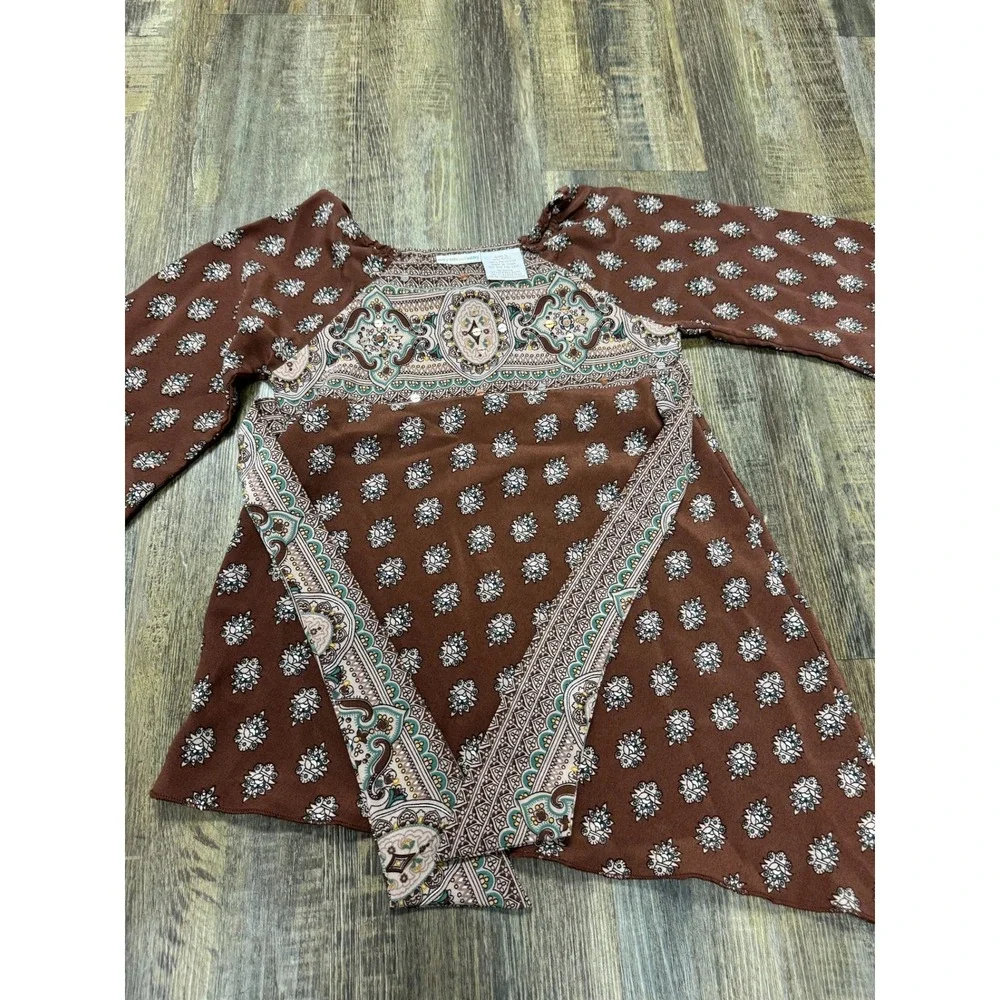 Mary-Kate and Ashley Girls XS 4/5‎ Cinnamon Paisley Sequin Bell Sleeve Tunic Top